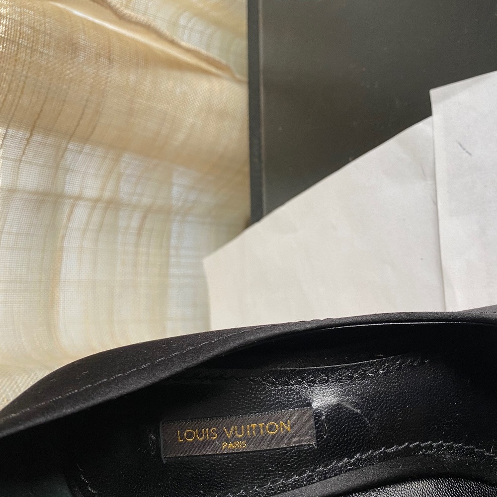 Louis Vuitton satin black espadrille clogs heels pumps platforms 36 Rivoli bow - Picture 4 of 12